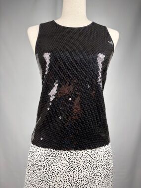 DKNY Black Sequin Open Back Tank Top